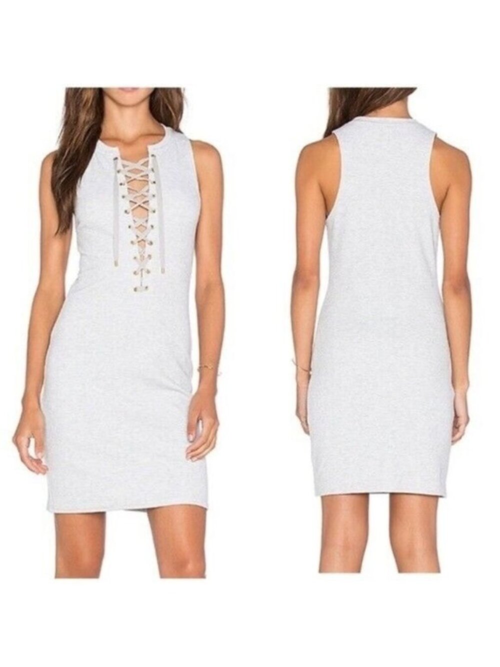 Derek Lam Gray Ribbed Lace UpTank Mini Dress Women’s Size Medium